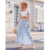 imageZeagoo Womens Long Maxi Skirts Tiered Elastic High Waist Boho Double Layered Print ALine Casual Midi DressPattern 2