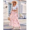imageZeagoo Womens Long Maxi Skirts Tiered Elastic High Waist Boho Double Layered Print ALine Casual Midi DressPink Orange Floral