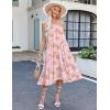 imageZeagoo Womens Long Maxi Skirts Tiered Elastic High Waist Boho Double Layered Print ALine Casual Midi DressPink Orange Floral