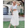 imageZeagoo Womens Long Maxi Skirts Tiered Elastic High Waist Boho Double Layered Print ALine Casual Midi DressWhite
