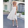 imageZeagoo Womens Long Maxi Skirts Tiered Elastic High Waist Boho Double Layered Print ALine Casual Midi DressWhite
