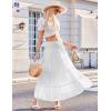 imageZeagoo Womens Long Maxi Skirts Tiered Elastic High Waist Boho Double Layered Print ALine Casual Midi DressWhite