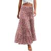 imageZeagoo Womens Long Maxi Skirts Tiered Elastic High Waist Boho Double Layered Print ALine Casual Midi DressPattern 5