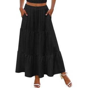 imageZeagoo Skirts for Women Summer Boho Casual Maxi Flowy Elastic High Waist ALine Tiered Swing Floral Long Skirts with PocketsBlack