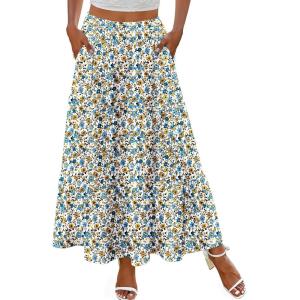 imageZeagoo Skirts for Women Summer Boho Casual Maxi Flowy Elastic High Waist ALine Tiered Swing Floral Long Skirts with PocketsBlue Yellow Floral