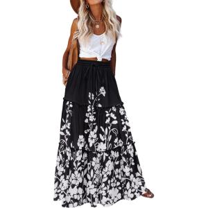 imageZeagoo Womens Casual Maxi Skirts for Women 2025 High Waist Boho Skirts Floral Printed Long Flowy Skirt with PocketsBlckprinted