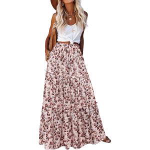 imageZeagoo Womens Casual Maxi Skirts for Women 2025 High Waist Boho Skirts Floral Printed Long Flowy Skirt with PocketsFloralprinted02