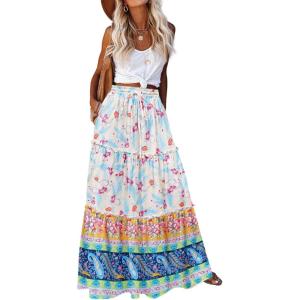 imageZeagoo Womens Casual Maxi Skirts for Women 2025 High Waist Boho Skirts Floral Printed Long Flowy Skirt with PocketsFloralprinted03