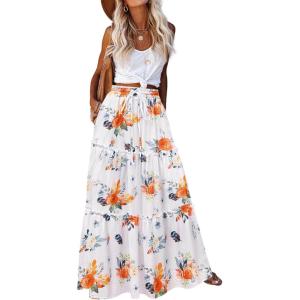 imageZeagoo Womens Casual Maxi Skirts for Women 2025 High Waist Boho Skirts Floral Printed Long Flowy Skirt with PocketsRed Floral