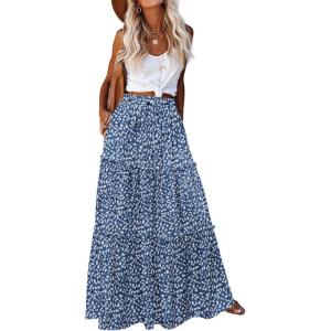imageZeagoo Womens Casual Maxi Skirts for Women 2025 High Waist Boho Skirts Floral Printed Long Flowy Skirt with PocketsWhite Floral01