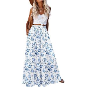 imageZeagoo Womens Casual Maxi Skirts for Women 2025 High Waist Boho Skirts Floral Printed Long Flowy Skirt with PocketsWhitefloral Printed