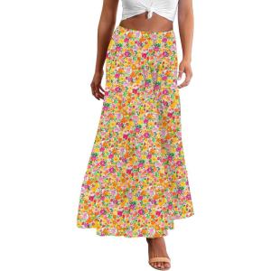 imageZeagoo Womens Long Maxi Skirts Tiered Elastic High Waist Boho Double Layered Print ALine Casual Midi DressColorful Floral