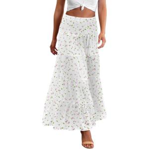 imageZeagoo Womens Long Maxi Skirts Tiered Elastic High Waist Boho Double Layered Print ALine Casual Midi DressPattern 3