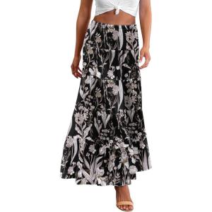 imageZeagoo Womens Long Maxi Skirts Tiered Elastic High Waist Boho Double Layered Print ALine Casual Midi DressPattern 4