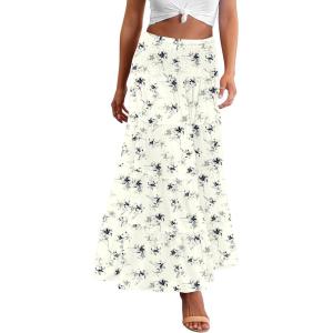 imageZeagoo Womens Long Maxi Skirts Tiered Elastic High Waist Boho Double Layered Print ALine Casual Midi DressWhite Floral