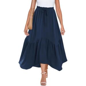 imageZeagoo Long Skirts for Women High Waist A Line Skirt Casual Flowy Tiered Skirt with Pockets Summer Floral Boho SkirtNavy Blue
