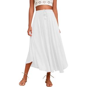 imageZeagoo Womens Flowy Pleated Skirts A Line Elastic High Waisted Midi Skirt Boho Casual Long Skirts Brown Leaf Print XXLWhite