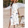 imageZeagoo 2025 Vacation Dress Women Floral Summer Dress Casual Beach Dress Printed T Shirt Dress Split Long Dress TravelWhite