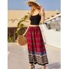 imageZeagoo Womens 2025 Boho Floral Skirt Casual Elastic High Waist Maxi Skirts Flowy A Line Beach Long Skirt with Side PocketsRed