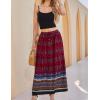 imageZeagoo Womens 2025 Boho Floral Skirt Casual Elastic High Waist Maxi Skirts Flowy A Line Beach Long Skirt with Side PocketsRed