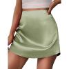 imageZeagoo Womens Mini Skirts Casual High Waisted Stain Silk ALine Zipper Summer Short Skirt Party SkirtsApple Green