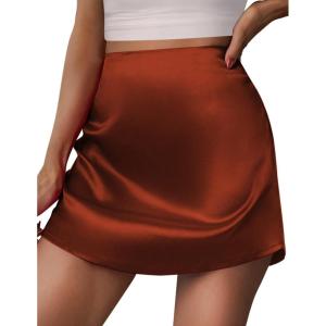 imageZeagoo Womens Mini Skirts Casual High Waisted Stain Silk ALine Zipper Summer Short Skirt Party SkirtsCaramel Colour