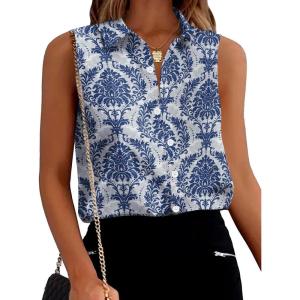 imageZeagoo Womens Sleeveless Button Down Shirts Blouses Solid Casual Loose V Neck Tank Tops for Work SXXLMz748