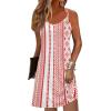 imageZeagoo Womens Summer Dress 2025 Loose Sleeveless Tshirt Dress V Neck Mini Dress Beach Sundress with PocketsRed White Stripe