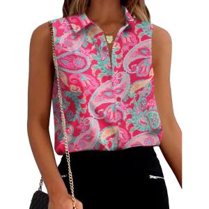 imageZeagoo Womens Sleeveless Button Down Shirts Blouses Solid Casual Loose V Neck Tank Tops for Work SXXLMz750
