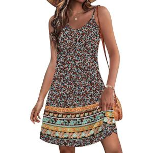 imageZeagoo Womens Summer Dress 2025 Loose Sleeveless Tshirt Dress V Neck Mini Dress Beach Sundress with PocketsBlack Floral