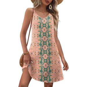 imageZeagoo Womens Summer Dress 2025 Loose Sleeveless Tshirt Dress V Neck Mini Dress Beach Sundress with PocketsOrange Pink
