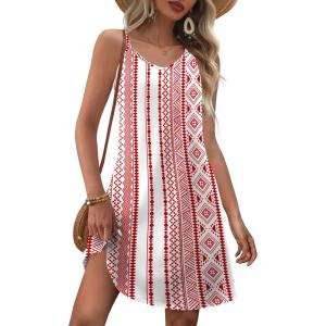 imageZeagoo Womens Summer Dress 2025 Loose Sleeveless Tshirt Dress V Neck Mini Dress Beach Sundress with PocketsRed White Stripe