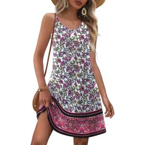 imageZeagoo Womens Summer Dress 2025 Loose Sleeveless Tshirt Dress V Neck Mini Dress Beach Sundress with PocketsWhite Rose Floral