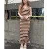 imageZeagoo Women Summer Striped Knit Dress Casual Sleeveless Crewneck Bodycon Side Slit Sundress Midi Tank Ribbed Sweater DressesBeige and Black Striped
