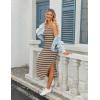 imageZeagoo Women Summer Striped Knit Dress Casual Sleeveless Crewneck Bodycon Side Slit Sundress Midi Tank Ribbed Sweater DressesBeige and Black Striped