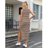 imageZeagoo Women Summer Striped Knit Dress Casual Sleeveless Crewneck Bodycon Side Slit Sundress Midi Tank Ribbed Sweater DressesBeige and Black Striped