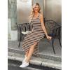 imageZeagoo Women Summer Striped Knit Dress Casual Sleeveless Crewneck Bodycon Side Slit Sundress Midi Tank Ribbed Sweater DressesBeige and Black Striped
