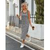 imageZeagoo Women Summer Striped Knit Dress Casual Sleeveless Crewneck Bodycon Side Slit Sundress Midi Tank Ribbed Sweater DressesBlack and White Striped