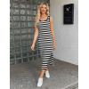 imageZeagoo Women Summer Striped Knit Dress Casual Sleeveless Crewneck Bodycon Side Slit Sundress Midi Tank Ribbed Sweater DressesBlack and White Striped