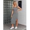 imageZeagoo Women Summer Striped Knit Dress Casual Sleeveless Crewneck Bodycon Side Slit Sundress Midi Tank Ribbed Sweater DressesBlack and White Striped