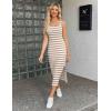 imageZeagoo Women Summer Striped Knit Dress Casual Sleeveless Crewneck Bodycon Side Slit Sundress Midi Tank Ribbed Sweater DressesBrown and White Striped