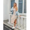 imageZeagoo Women Summer Striped Knit Dress Casual Sleeveless Crewneck Bodycon Side Slit Sundress Midi Tank Ribbed Sweater DressesBrown and White Striped