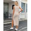 imageZeagoo Women Summer Striped Knit Dress Casual Sleeveless Crewneck Bodycon Side Slit Sundress Midi Tank Ribbed Sweater DressesBrown and White Striped