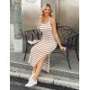 imageZeagoo Women Summer Striped Knit Dress Casual Sleeveless Crewneck Bodycon Side Slit Sundress Midi Tank Ribbed Sweater DressesBrown and White Striped