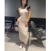 imageZeagoo Women Summer Striped Knit Dress Casual Sleeveless Crewneck Bodycon Side Slit Sundress Midi Tank Ribbed Sweater DressesBrown and White Striped