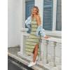 imageZeagoo Women Summer Striped Knit Dress Casual Sleeveless Crewneck Bodycon Side Slit Sundress Midi Tank Ribbed Sweater DressesGreen and White Striped