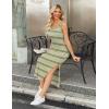 imageZeagoo Women Summer Striped Knit Dress Casual Sleeveless Crewneck Bodycon Side Slit Sundress Midi Tank Ribbed Sweater DressesGreen and White Striped