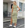 imageZeagoo Women Summer Striped Knit Dress Casual Sleeveless Crewneck Bodycon Side Slit Sundress Midi Tank Ribbed Sweater DressesGreen and White Striped