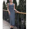 imageZeagoo Women Summer Striped Knit Dress Casual Sleeveless Crewneck Bodycon Side Slit Sundress Midi Tank Ribbed Sweater DressesNavy and White Striped