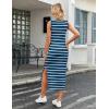 imageZeagoo Women Summer Striped Knit Dress Casual Sleeveless Crewneck Bodycon Side Slit Sundress Midi Tank Ribbed Sweater DressesNavy and White Striped